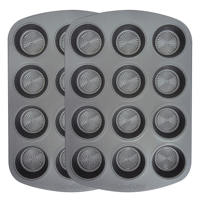 Set Of 2 12 Cup Non Stick Metal Muffin Pan, ASH GREY, hi-res image number 0