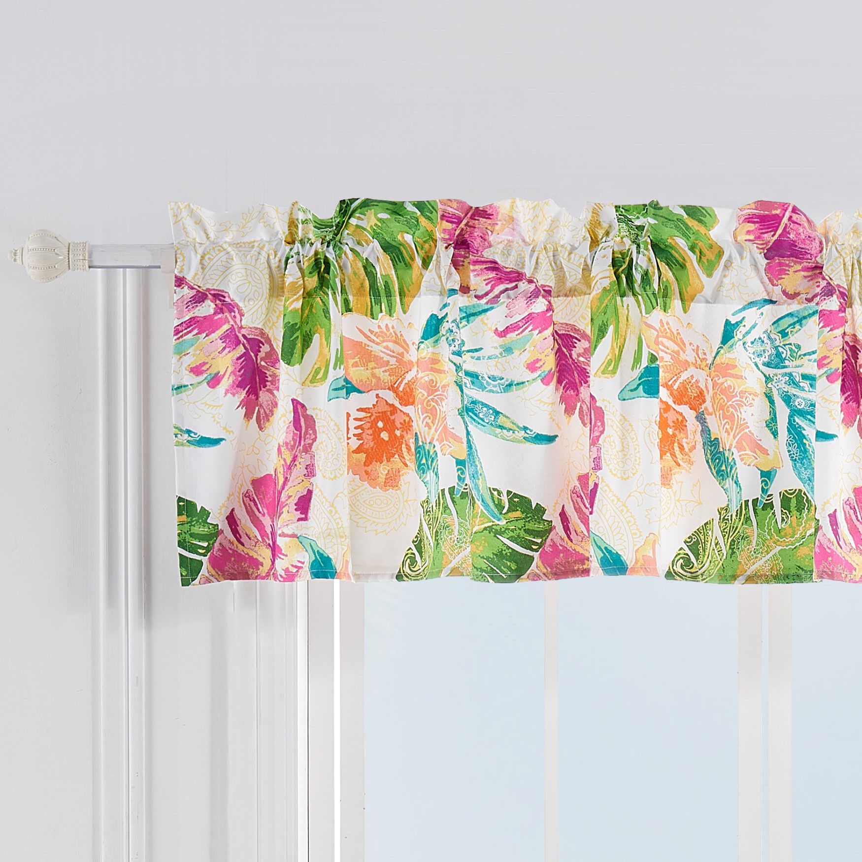Tropics Window Valance Curtains, CORAL, hi-res image number 0