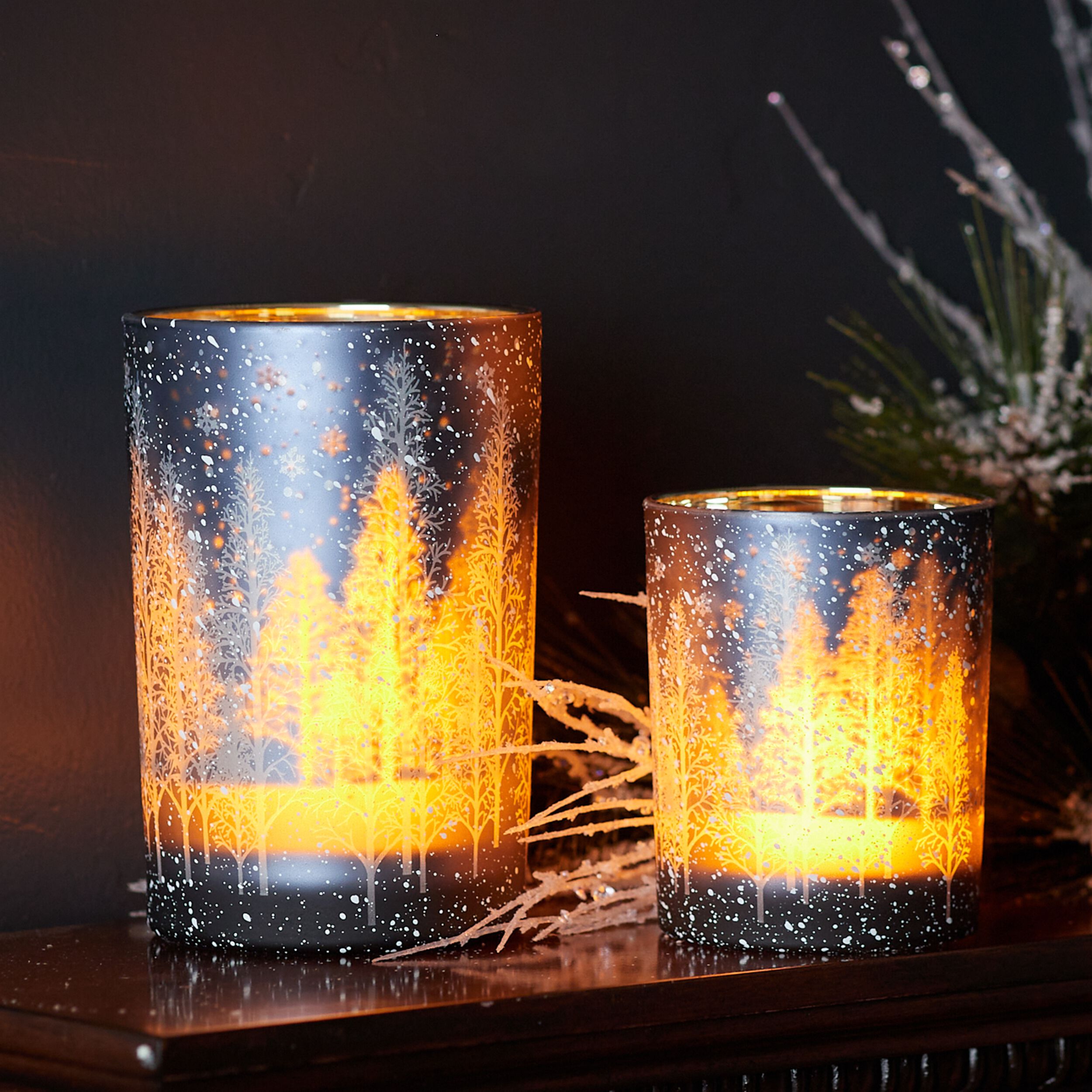 Navy Pine Tree Glass Candle Holder (Set of 2), BLUE GRAY, alternate image number 5