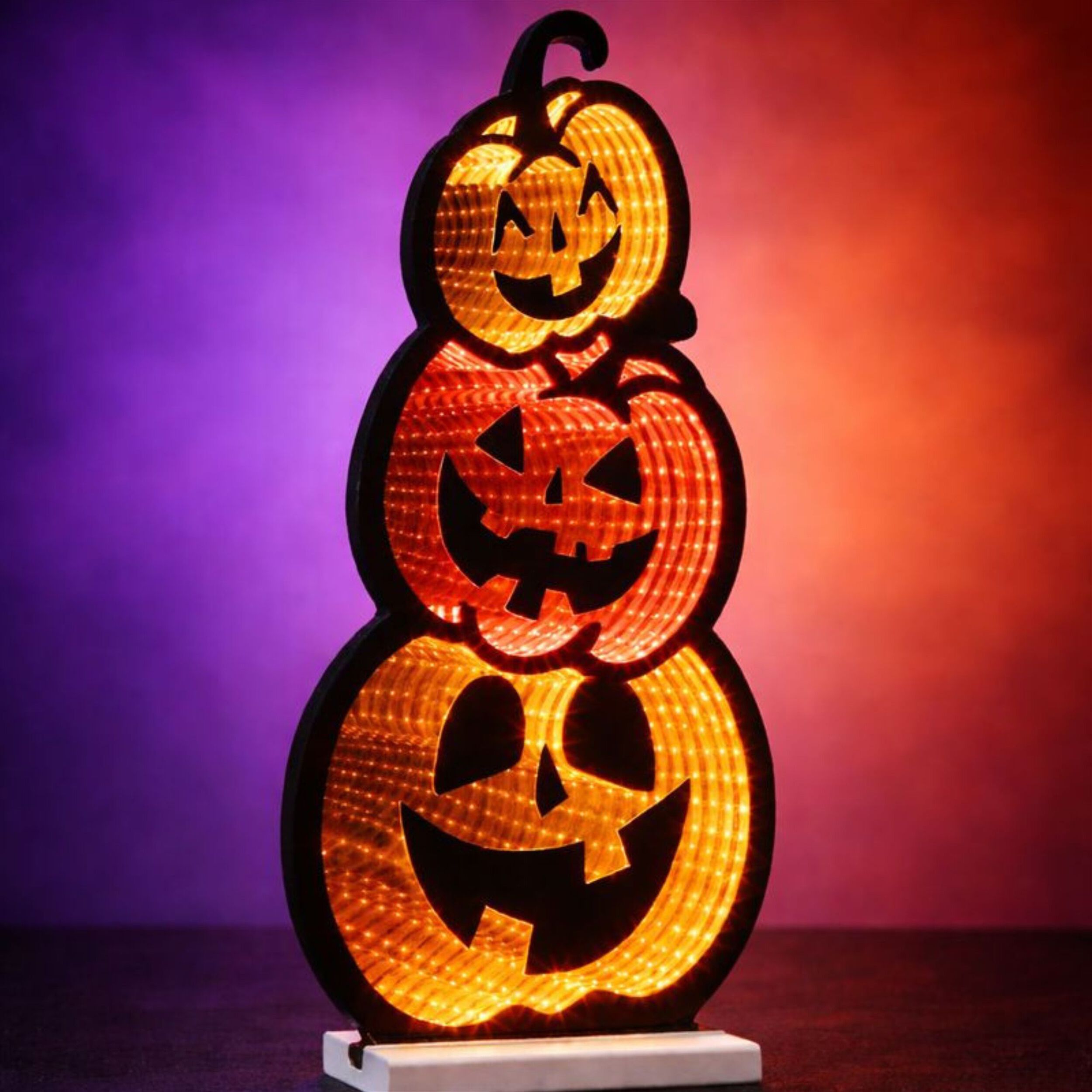 Triple Jack-o-Lantern Ekkolight 23 inchesH, ORANGE BLACK YELLOW, alternate image number 1