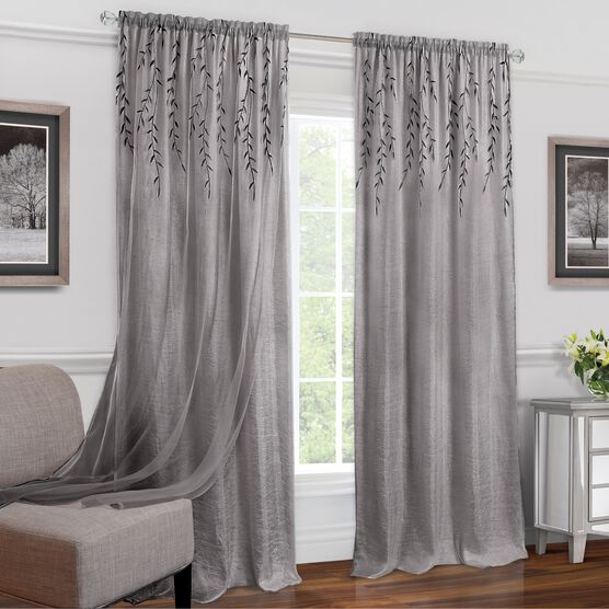 Willow Rod Pocket Window Curtain Panel, GREY, hi-res image number null