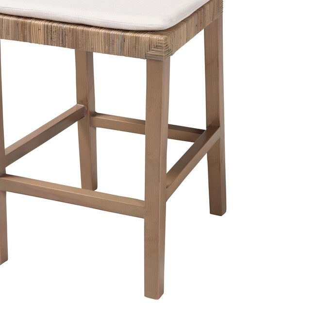 Poltak Modern Bohemian Grey Natural Kubu Rattan And Mahogany Wood Counter Stool, , alternate image number 5
