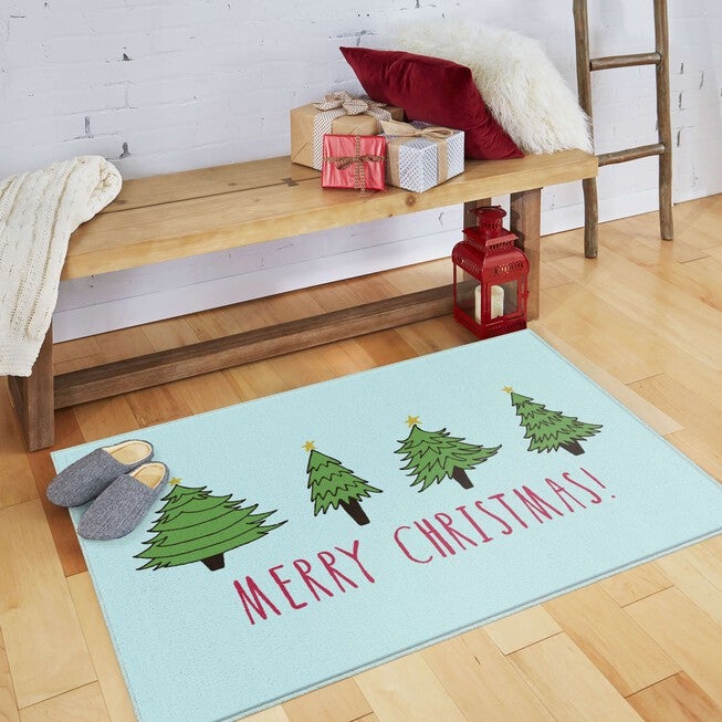 Christmas Trees Light Blue Kitchen Rug, , alternate image number null