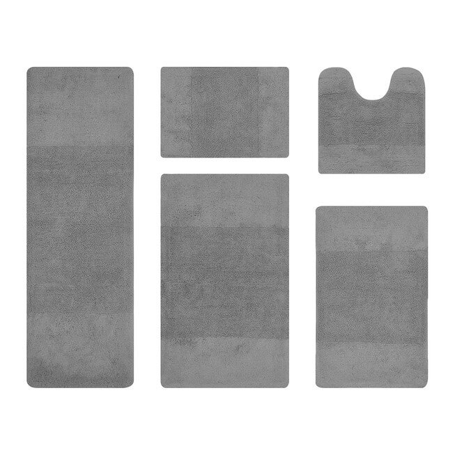 Granada Collection 100% Cotton 5 Piece (17 inches X 24 inches | 20 inches X 20 inches | 21 inches X 34 inches | 24 inches X 40 inches | 20 inches X 60 inches) Bath Rug Set, GRAY, hi-res image number 0