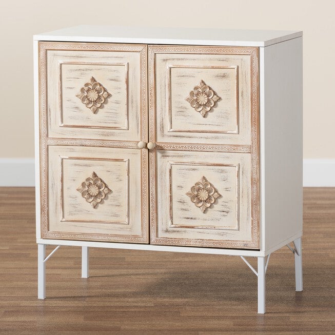Favian Classic And Traditional Two-Tone White And Weathered Brown Finished Wood And White Metal 2-Door Sideboard, , alternate image number null