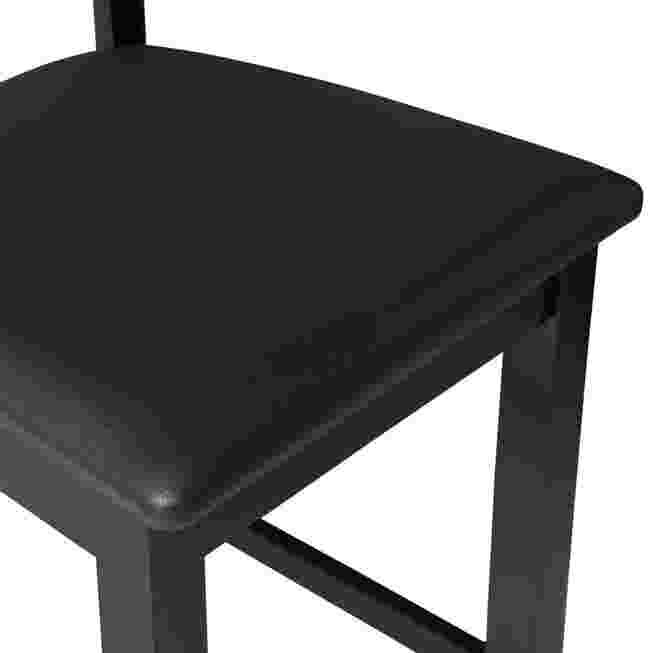 Close-up of the black seat of a bar stool