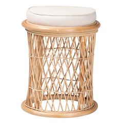 Junius Bohemian Natural Rattan Ottoman Footstool