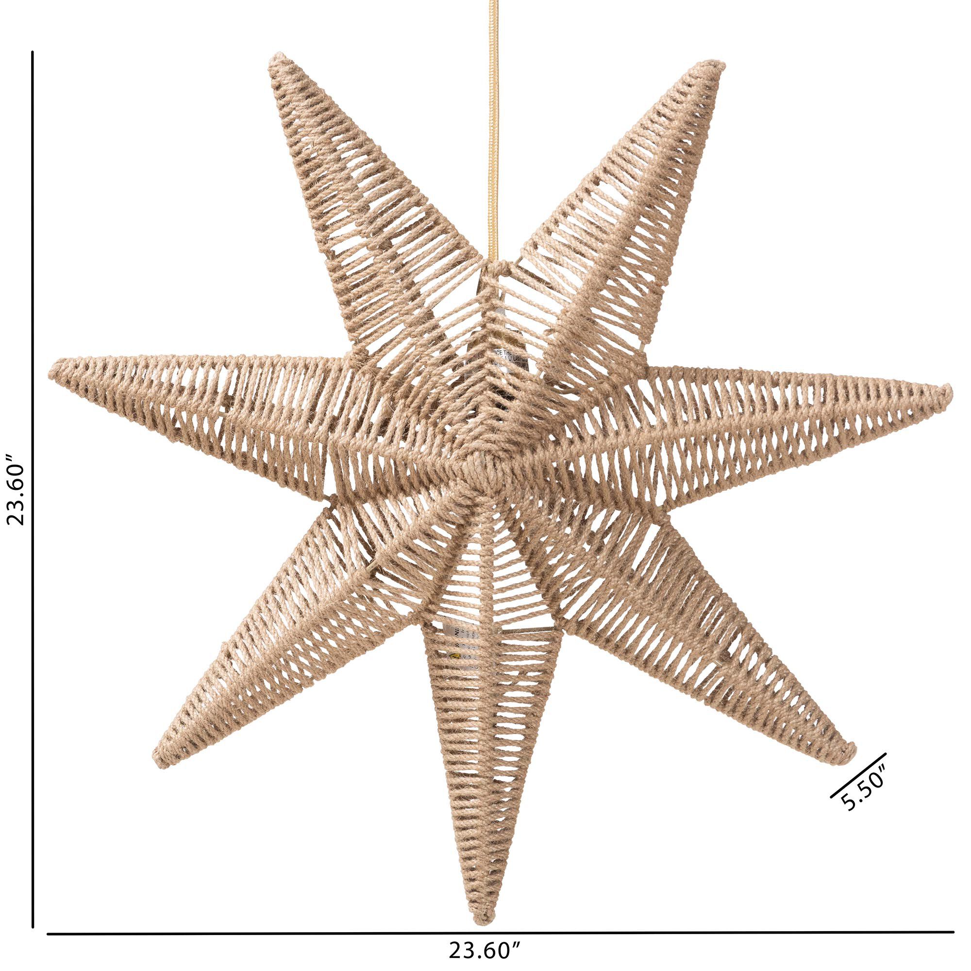 Idriya Handwoven Jute Pendant Lampshade - Star-Shaped Natural Fiber Light Cover, Coastal Boho Lighting Decor, BROWN, alternate image number 3