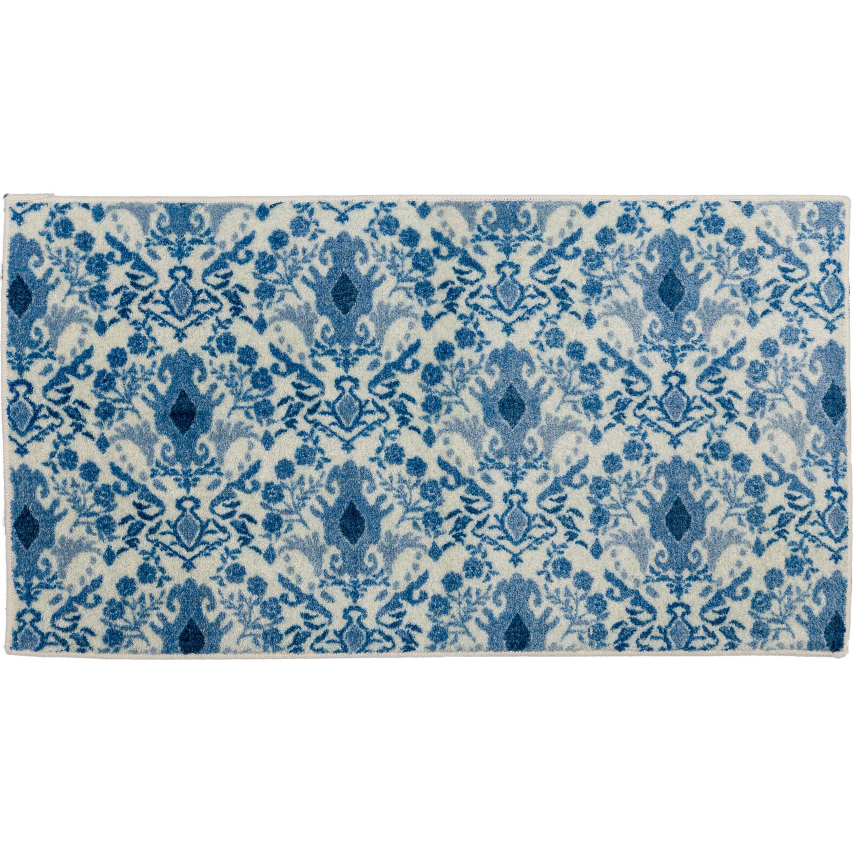 Fashionable Damask Tile Navy Kitchen Rug, Navy | Roaman's