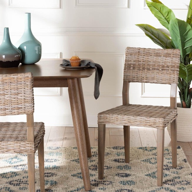 Barossa Bohemian Grey Kubu Rattan And Mahogany Wood Dining Chair, , alternate image number 6