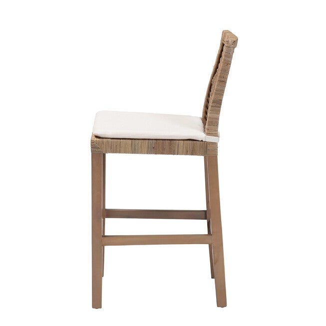 Poltak Modern Bohemian Grey Natural Kubu Rattan And Mahogany Wood Counter Stool, , alternate image number 2