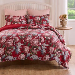 Greenland Home Fashions Millie Finely Stitched Floral Quilt Set, 3-Piece King/Cal King, Garnet