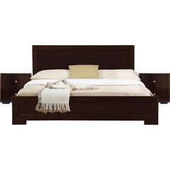 Trent Wooden Platform Bed in Black, Queen with 2 Nightstands