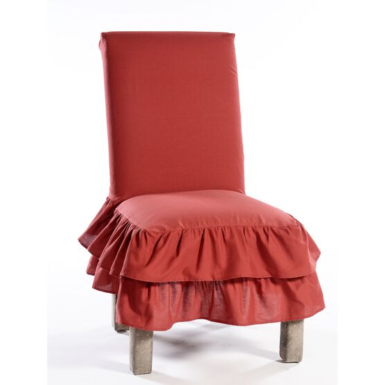 2-Tier Ruffled Dining Chair Slipcover , RED, hi-res image number null