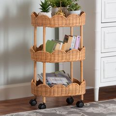 Bulana Natural Rattan 3-Tier Rolling Storage Cart