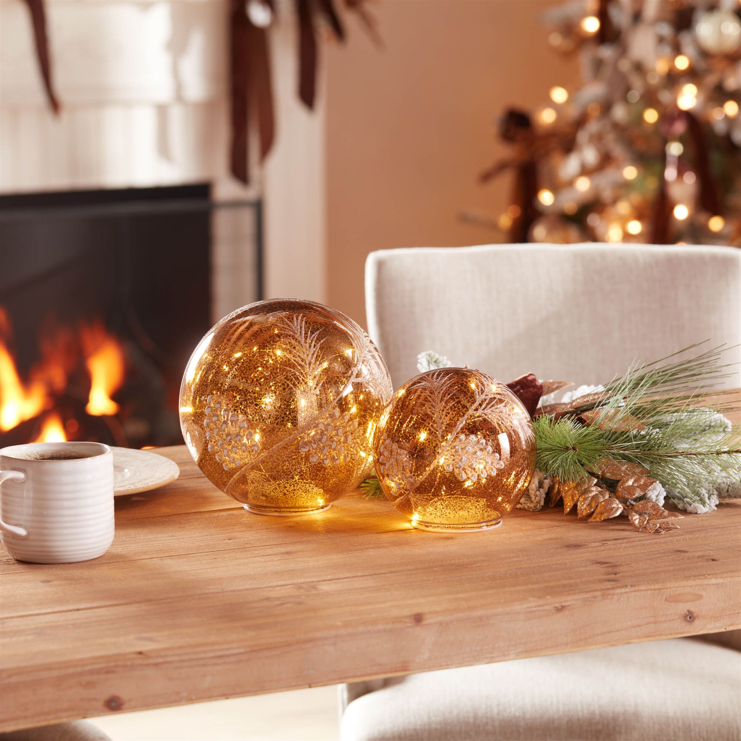 LED Pinecone Globe (Set of 2), BROWN GRAY, alternate image number 1