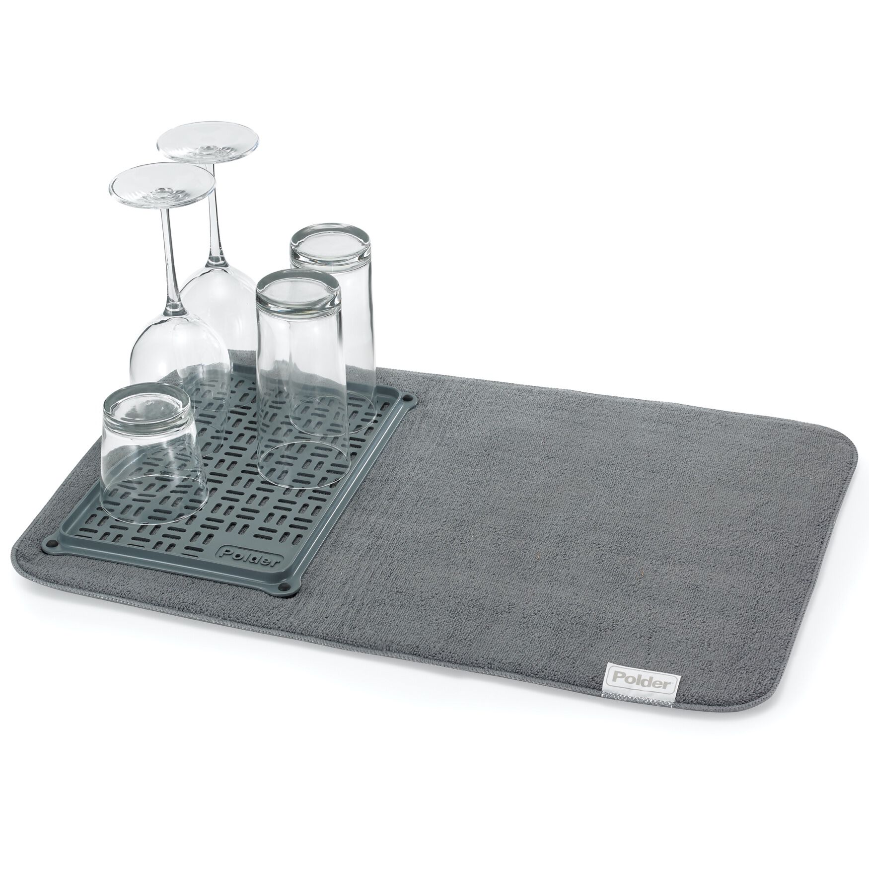 MICROFIBER MAT W GLASS DRYING TRAY, GREY, hi-res image number 0