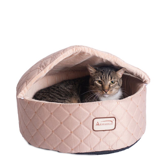 Cuddle Cave Cat Bed With Detachable & Collasible Zipper Top, Medium, Light Apricot, APRICOT, hi-res image number 0