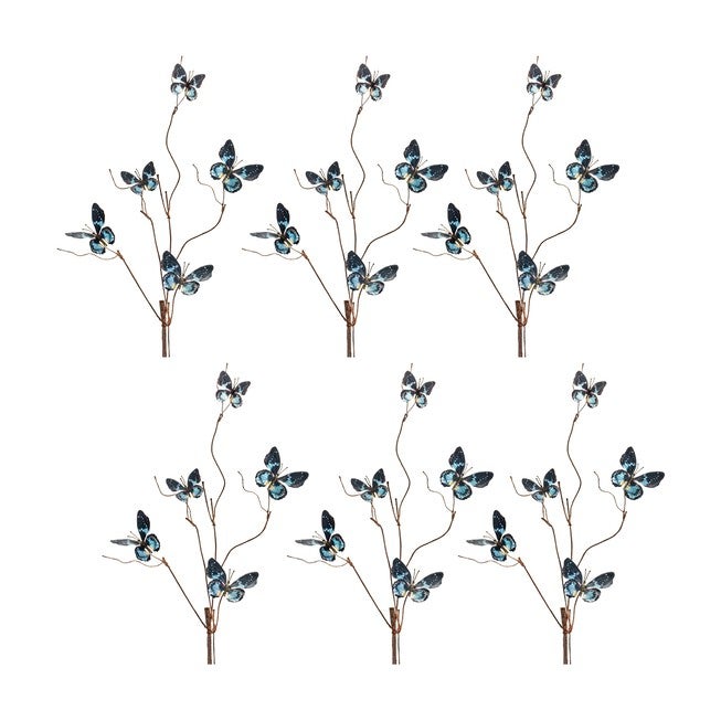 Blue and Black Wire Butterfly Spray (Set of 6), BLUE/BROWN, hi-res image number null