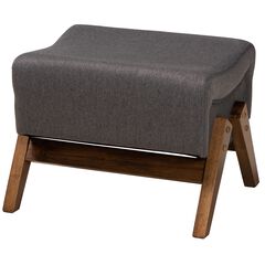 Hanson Mid-Century Modern Dark Grey Fabric And Walnut Brown Finished Wood Ottoman