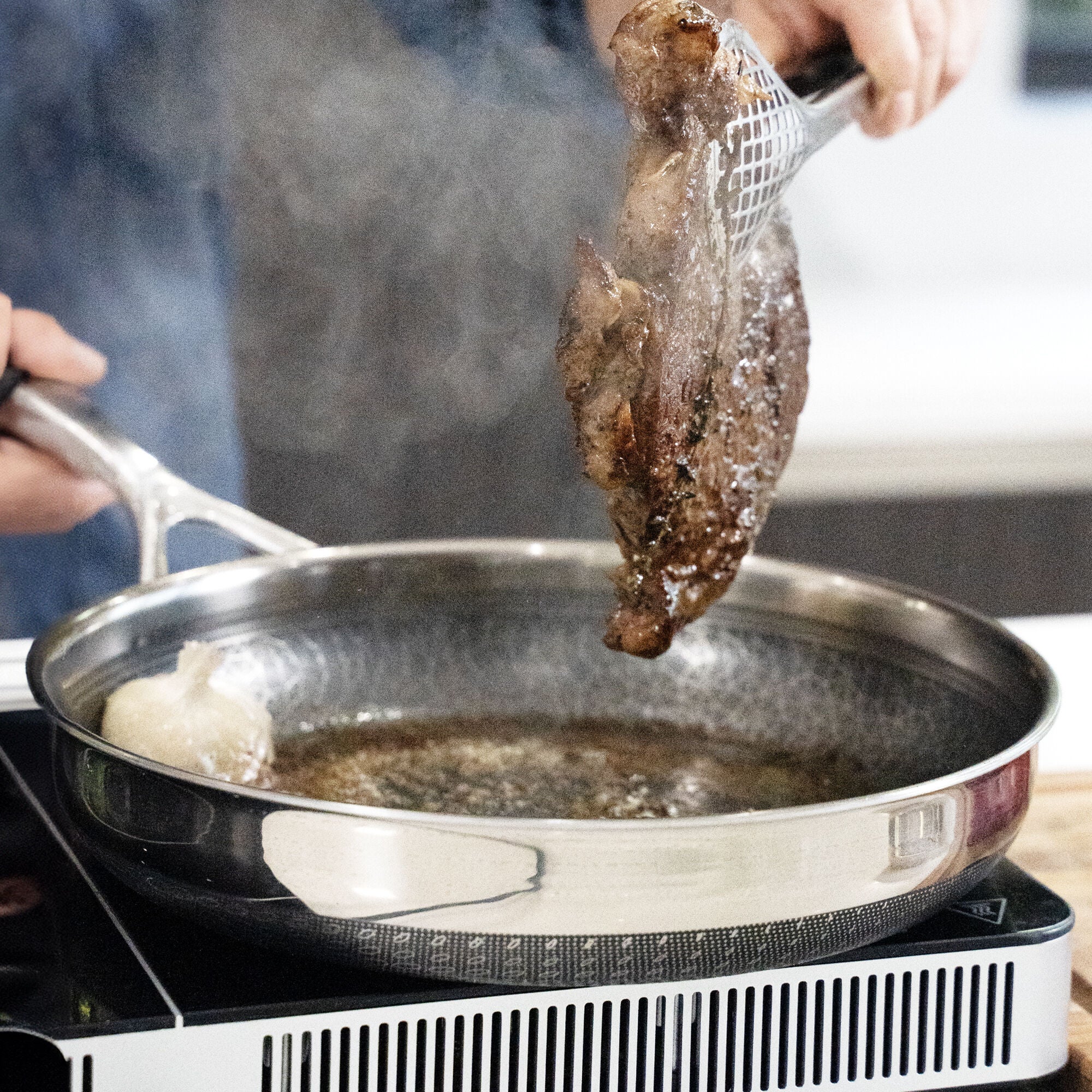 LIVWELL DiamondClad&trade; 12 inches Hybrid Nonstick Stainless Steel Frying Pan, Dishwasher Safe, PFOA-free &ndash; Silver/Black, SILVER, on-hover image number 1