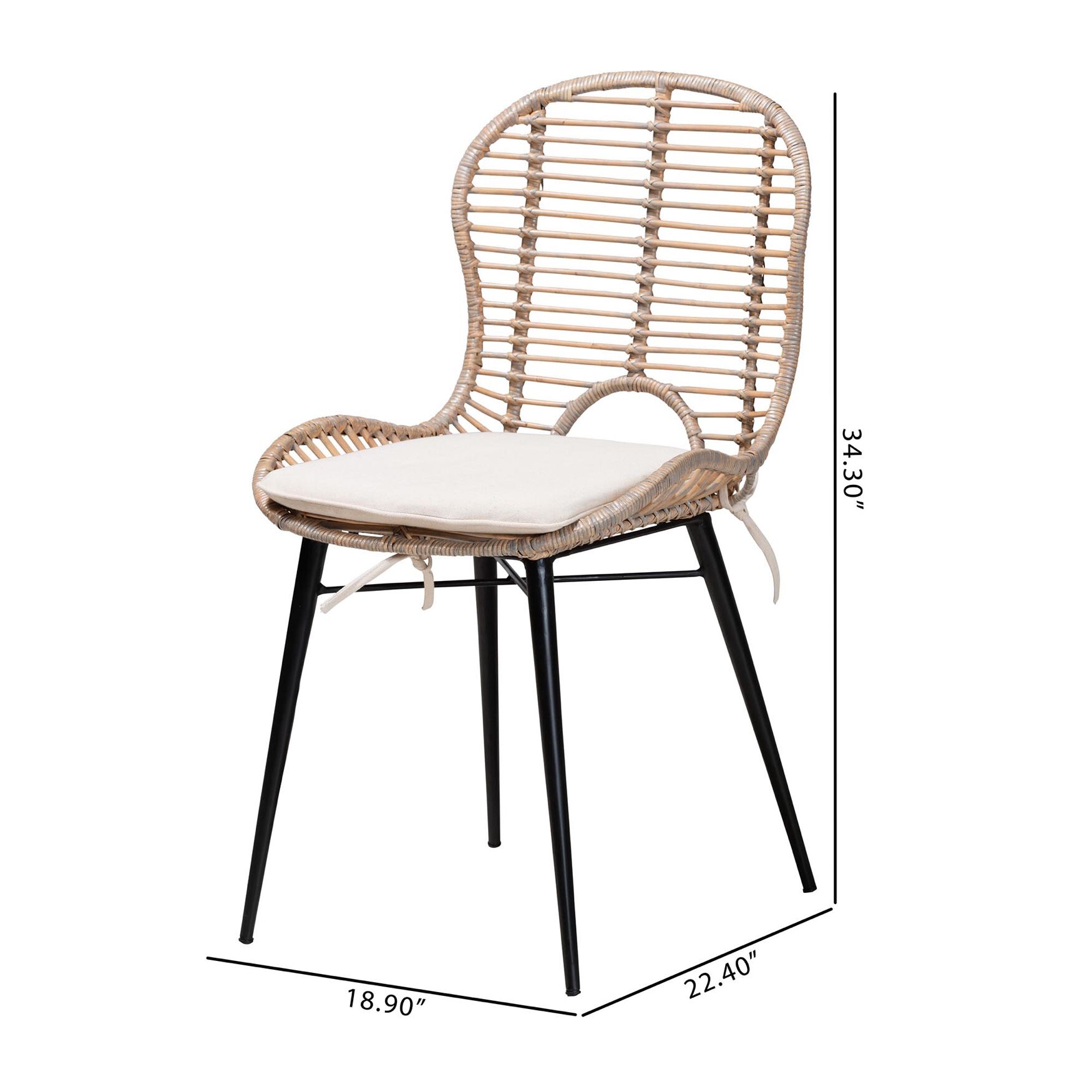 Brenna Modern Bohemian Greywashed Rattan And Black Metal Dining Chair, , alternate image number 7