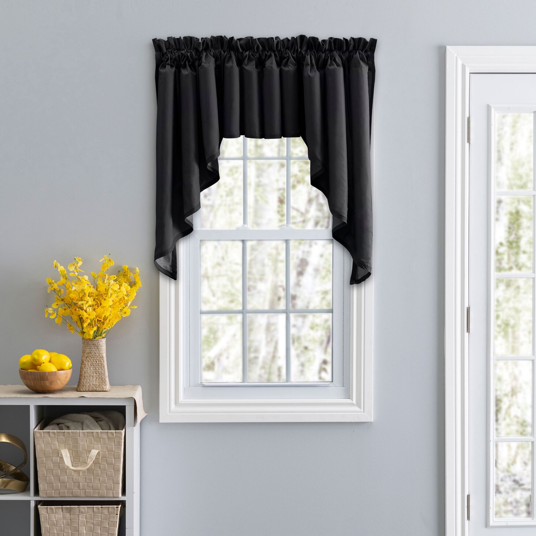 Stacey Curtain Color Lined Swag Set, BLACK, hi-res image number 0