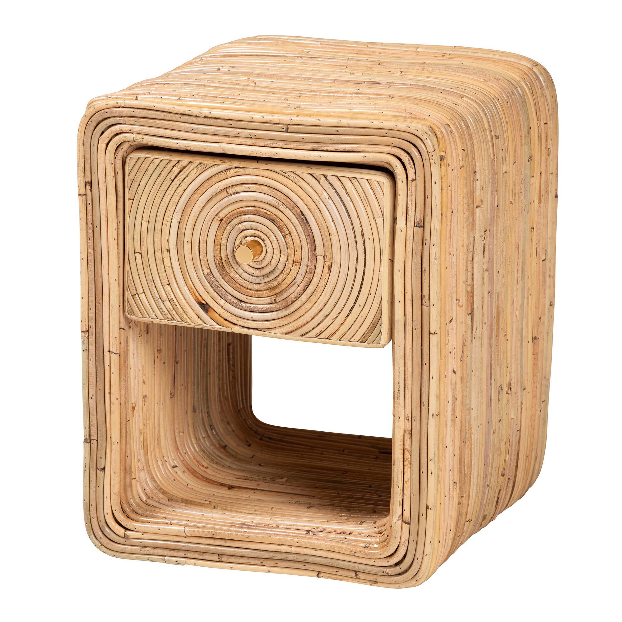 Rosina Bohemian Natural Rattan 1-Drawer Nightstand, NATURAL, alternate image number 2