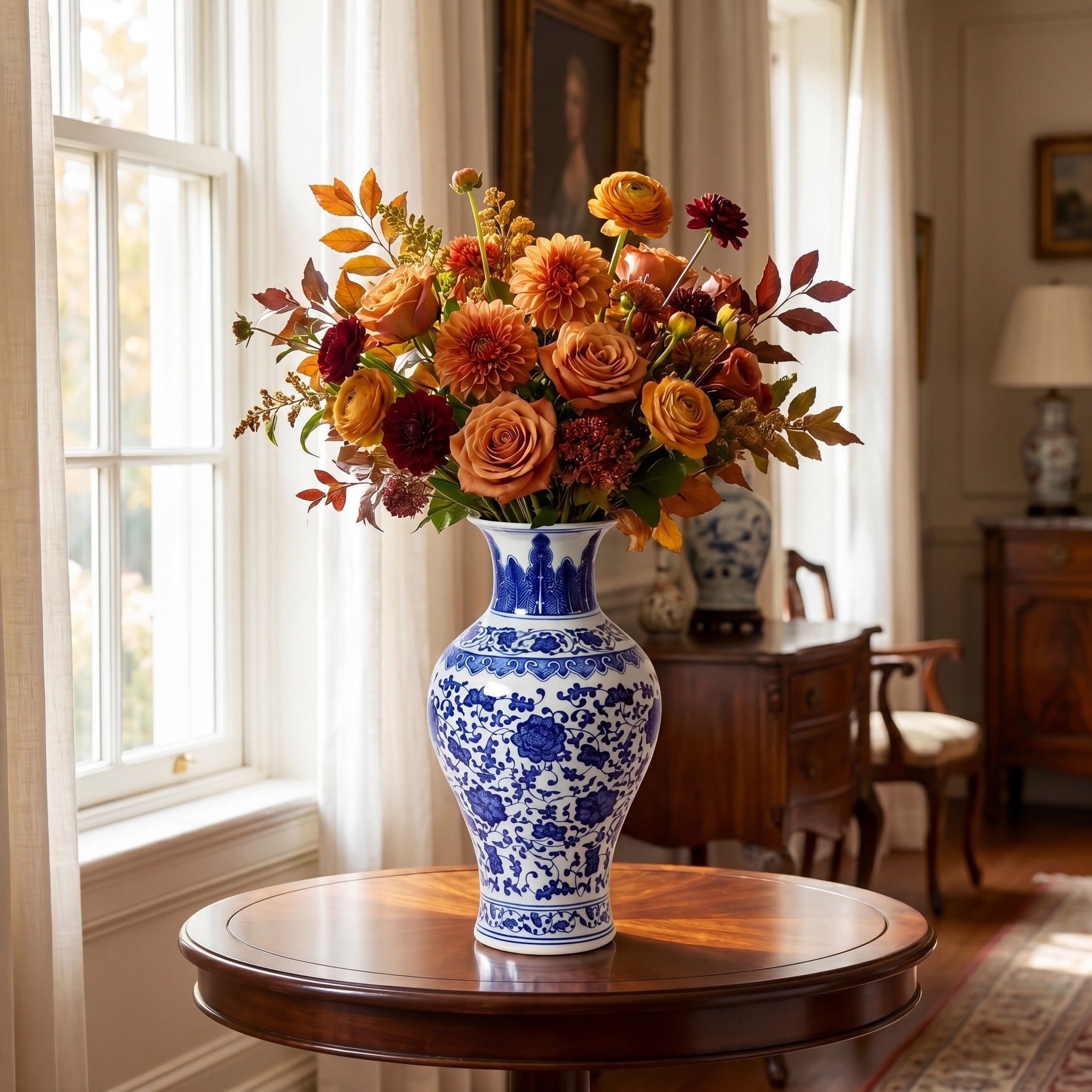 Blue Willow 13"H Chinoiserie Vase