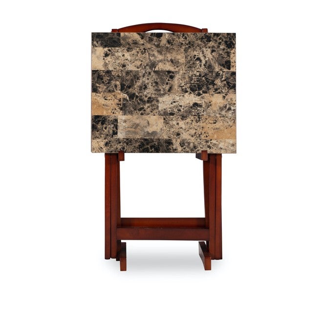 Jasper Tray Table Set Brown Faux Marble, , alternate image number null