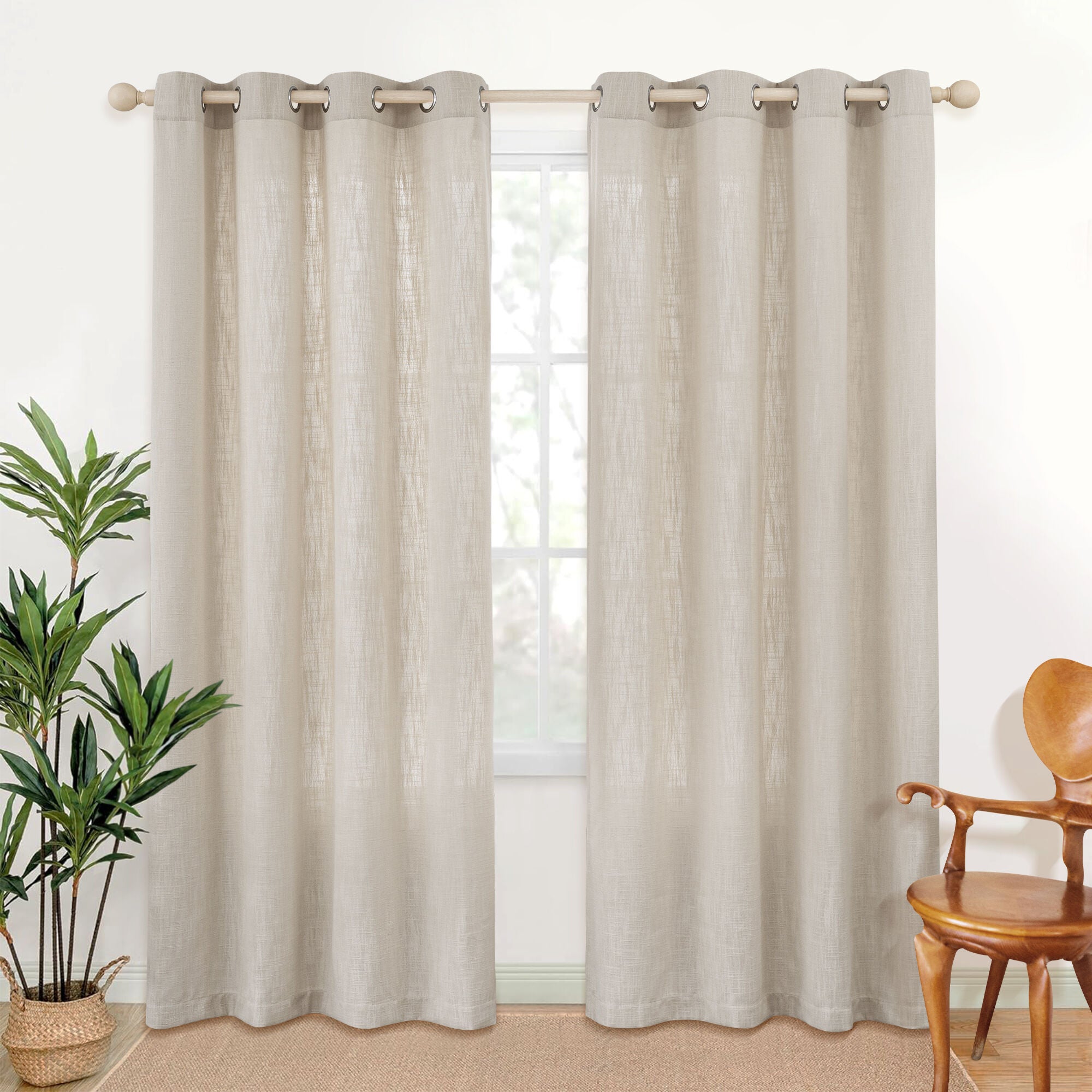 Slub Linen Texture Privacy and Light Filtering Grommet Pair, IVORY, hi-res image number 0