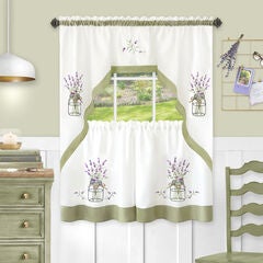 Lavender Embellished Tier and Swag Curtain Set