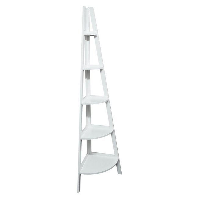 5-Shelf Corner Ladder Bookcase - White, , alternate image number 4