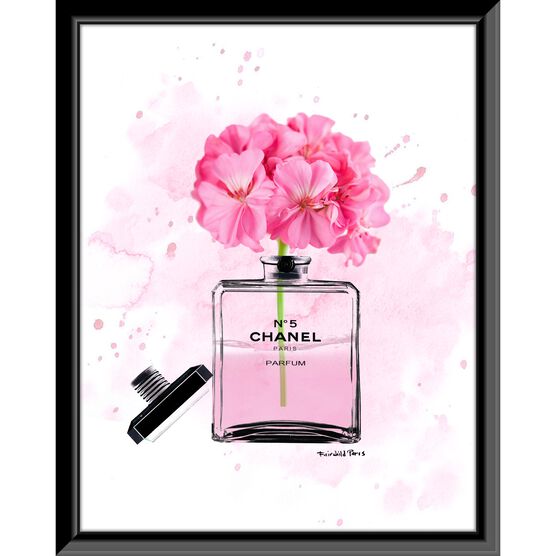 Chanel Bottle Flowers Pink 14" x 18" Framed Print, DARK PINK, hi-res image number null