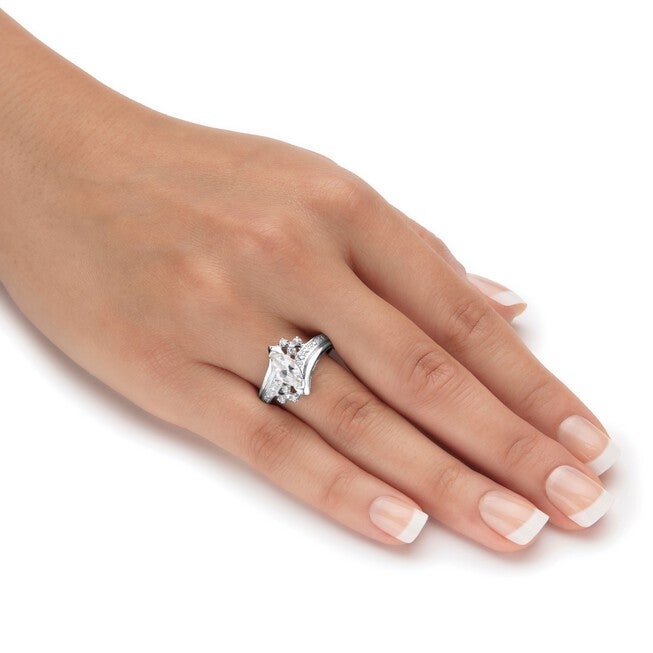 Silver Tone Marquise Cut Engagement Ring Cubic Zirconia, , alternate image number 2
