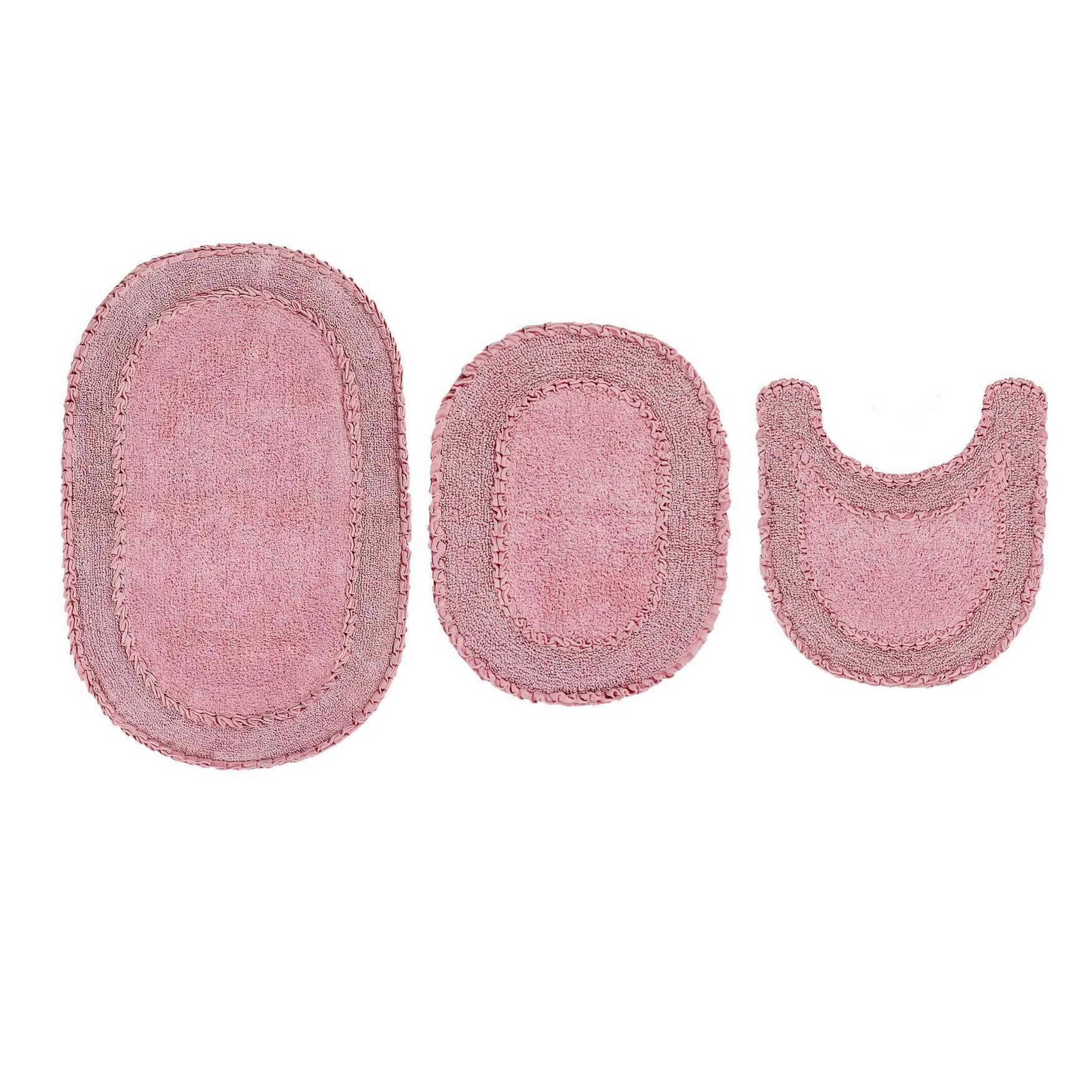 Double Ruffle 3 Piece Set Bath Rug Collection, PINK, hi-res image number 0