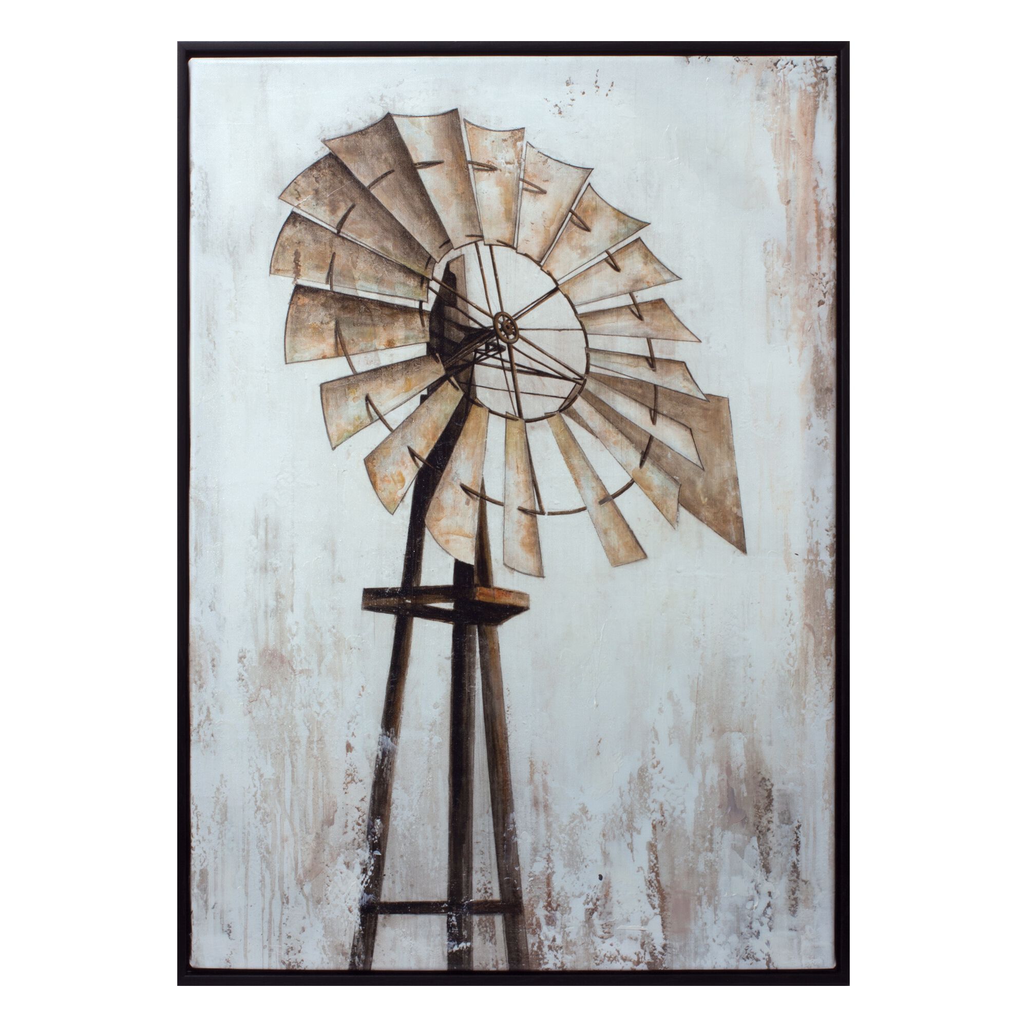 Framed Windmill Print 20.25 inchesL x 28 inchesH Canvas, BROWN/WHITE/BLACK, hi-res image number 0