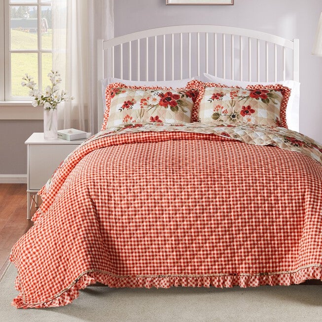 Wheatly Ruffled Gingham Quilt And Pillow Sham Set, , on-hover image number 1