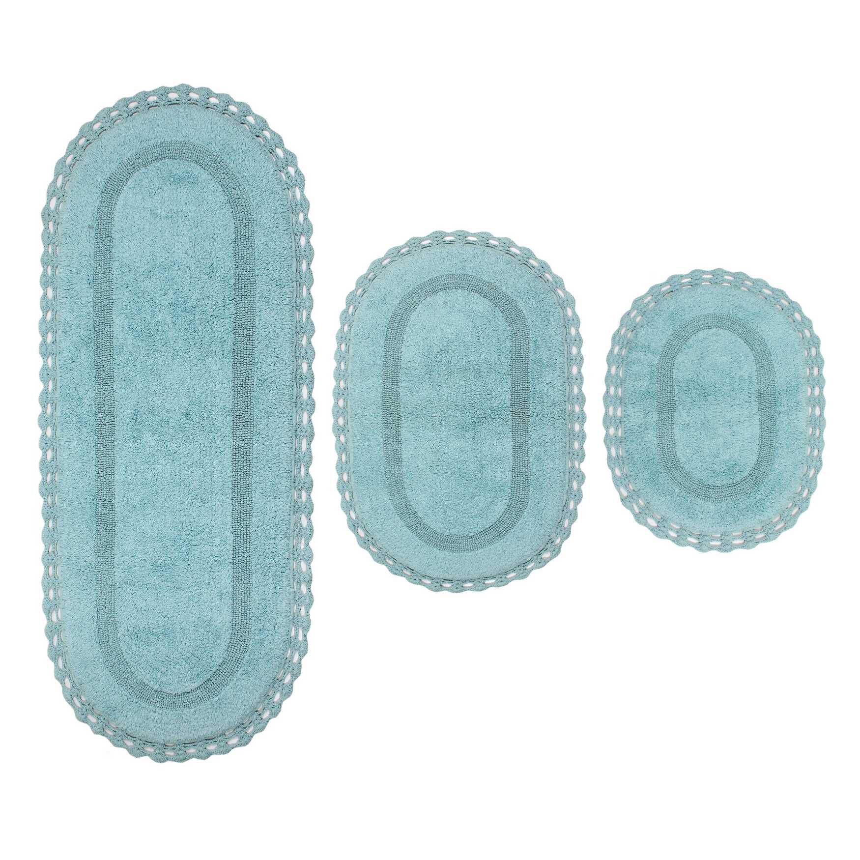 Hampton Crochet 3 Piece Bath Rug Collection, AQUA, hi-res image number 0