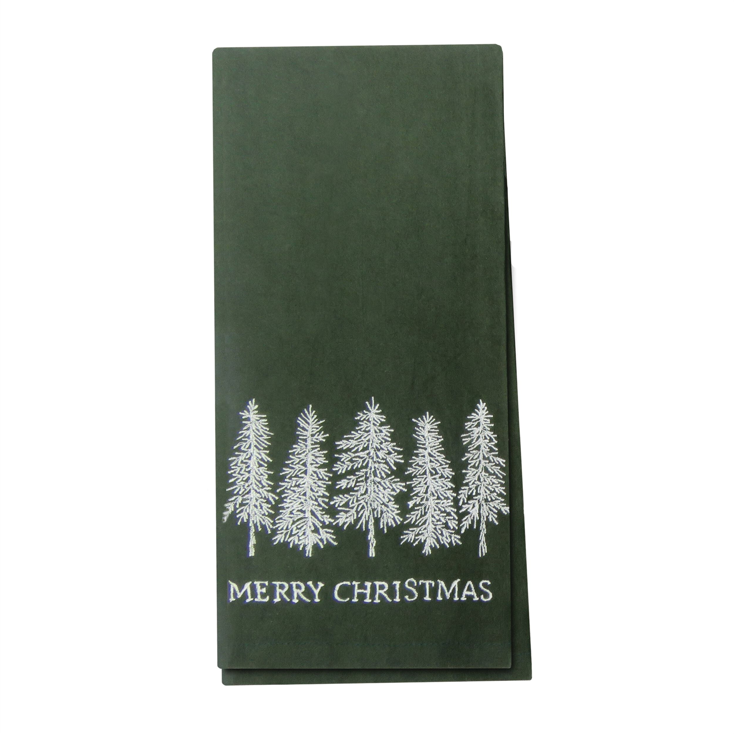 Plaid and Merry Christmas Tea Towel (Set of 3), GREEN RED, alternate image number 1