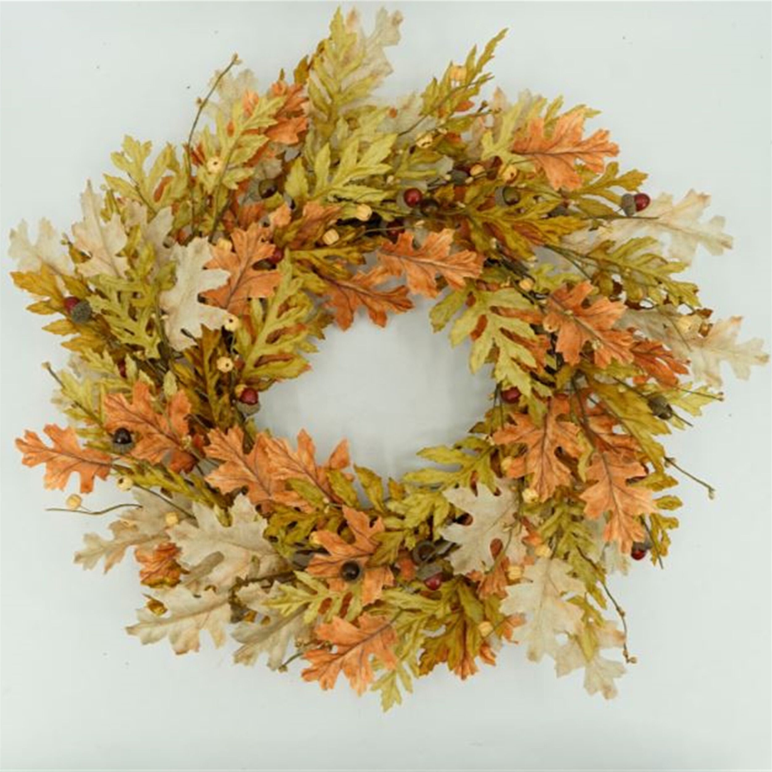 Harvest Oak Leaf Wreath 24 inchesD, ORANGE, alternate image number 1