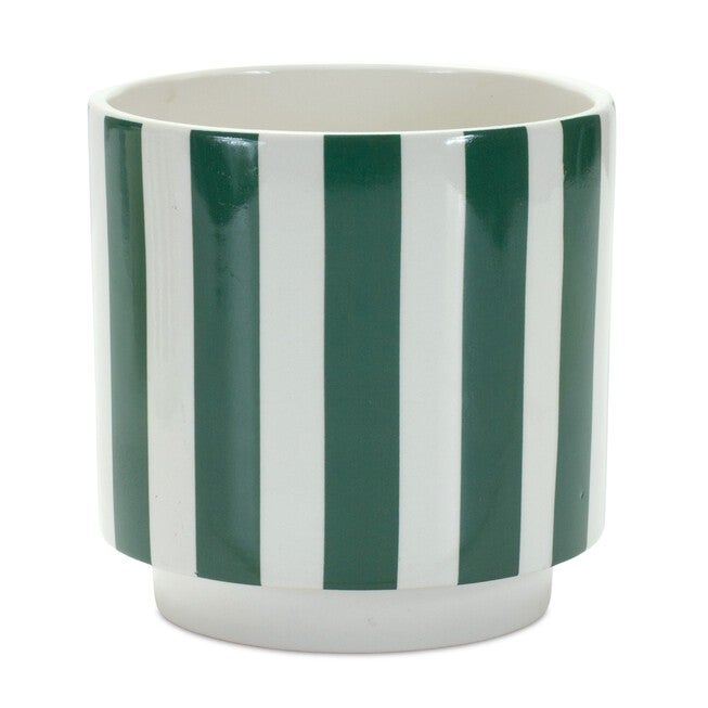 Green and White Striped Planter (Set of 2), GREEN/WHITE, alternate image number null