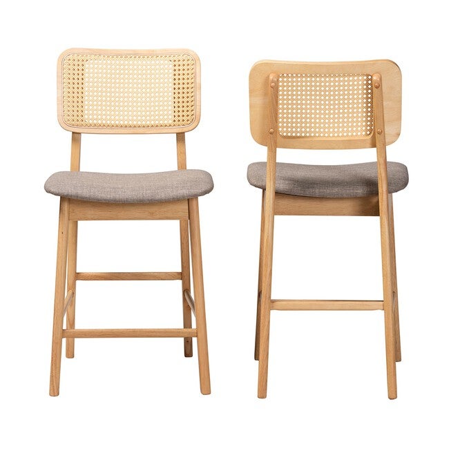 Dannon Mid-Century Modern Grey Fabric And Walnut Brown Finished Wood 2-Piece Counter Stool Set, , alternate image number null