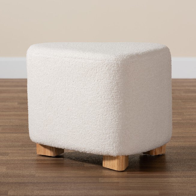 Brielle Modern And Contemporary Ivory Boucle Upholstered And Natural Brown Finished Wood Ottoman, , alternate image number null
