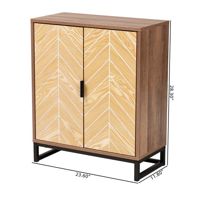 Josephine Mid-Century Modern Transitional Two-Tone Walnut And Natural Brown Finished Wood And Black Metal 2-Door Storage Cabinet, , alternate image number 9