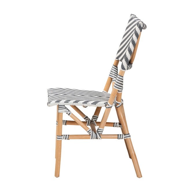 Shai Modern French Grey And White Weaving And Natural Rattan Bistro Chair, , alternate image number null