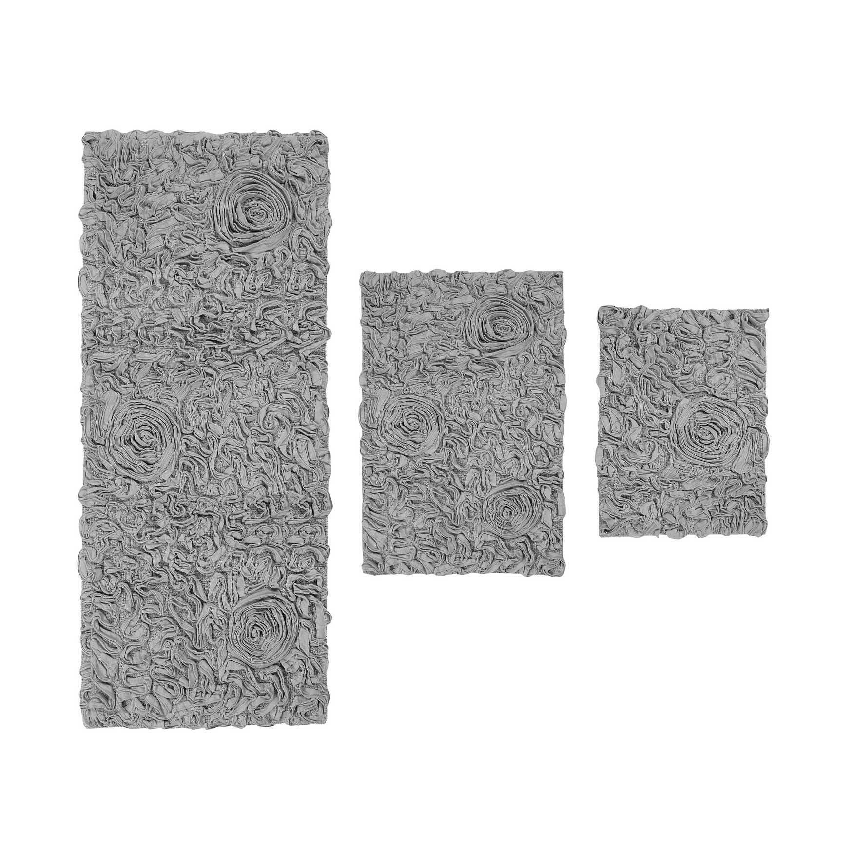 Bell Flower 3 Piece Bath Rug Collection, GREY, hi-res image number 0