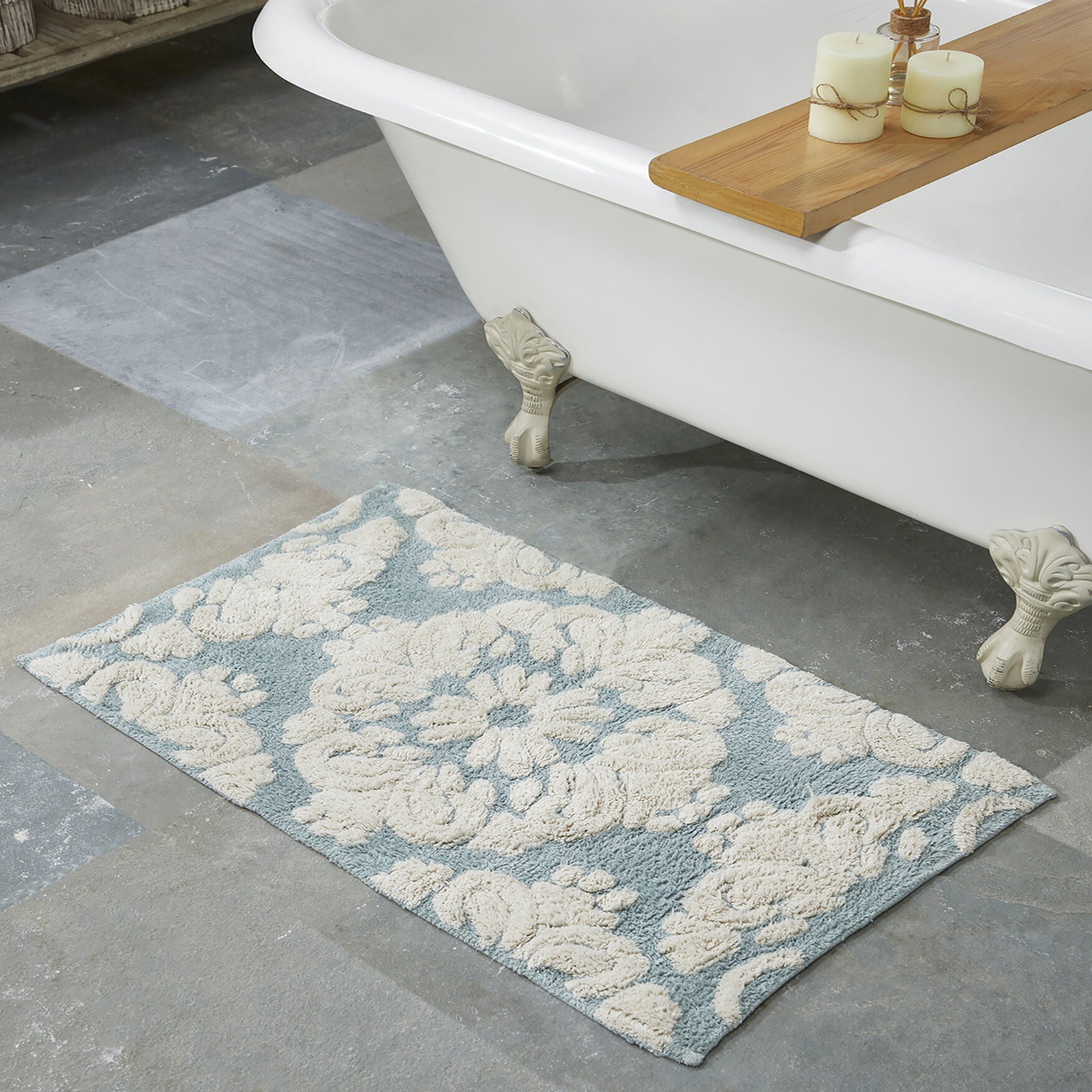 Medallion Collection 100% Cotton 17 inches X 24 inches Rectangle Bath Rug, BLUE NATURAL, hi-res image number 0