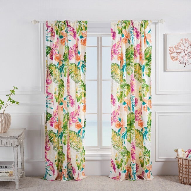 Tropics Window Curtain Panel Pair, CORAL, hi-res image number 0