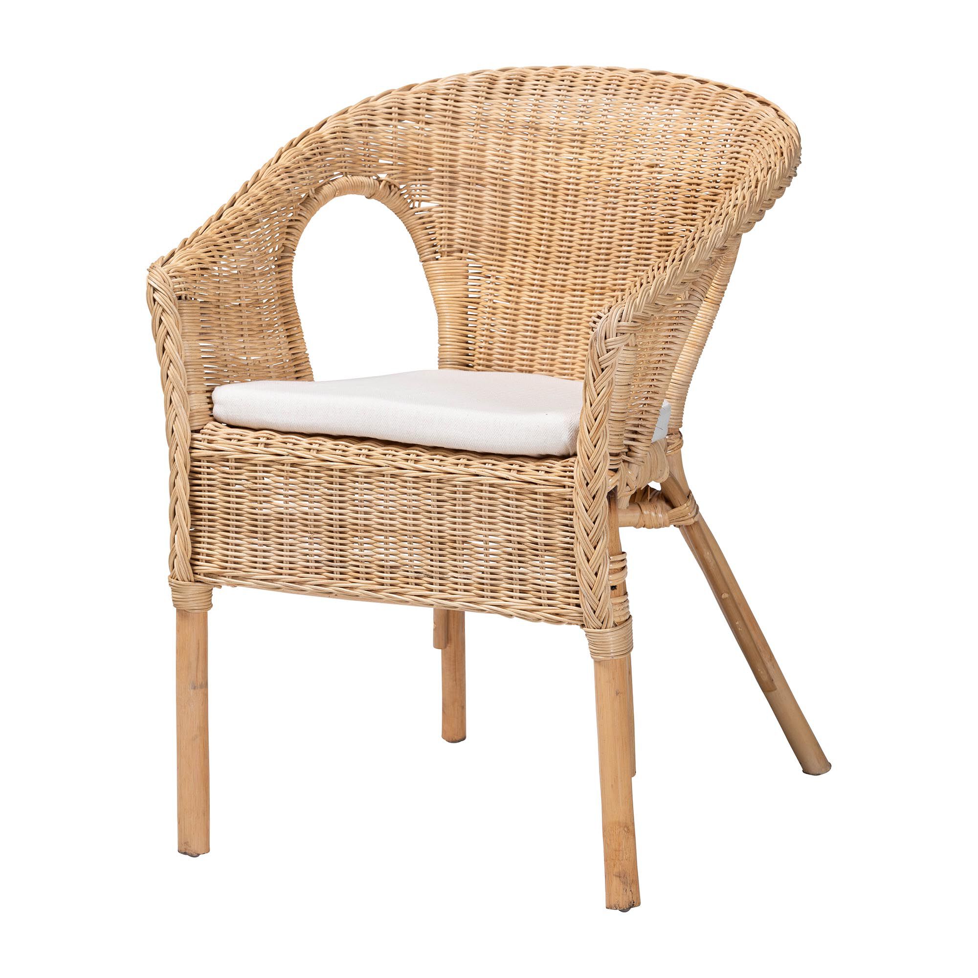 Abbey Modern Bohemian Natural Rattan Dining Chair, NATURAL, alternate image number 1